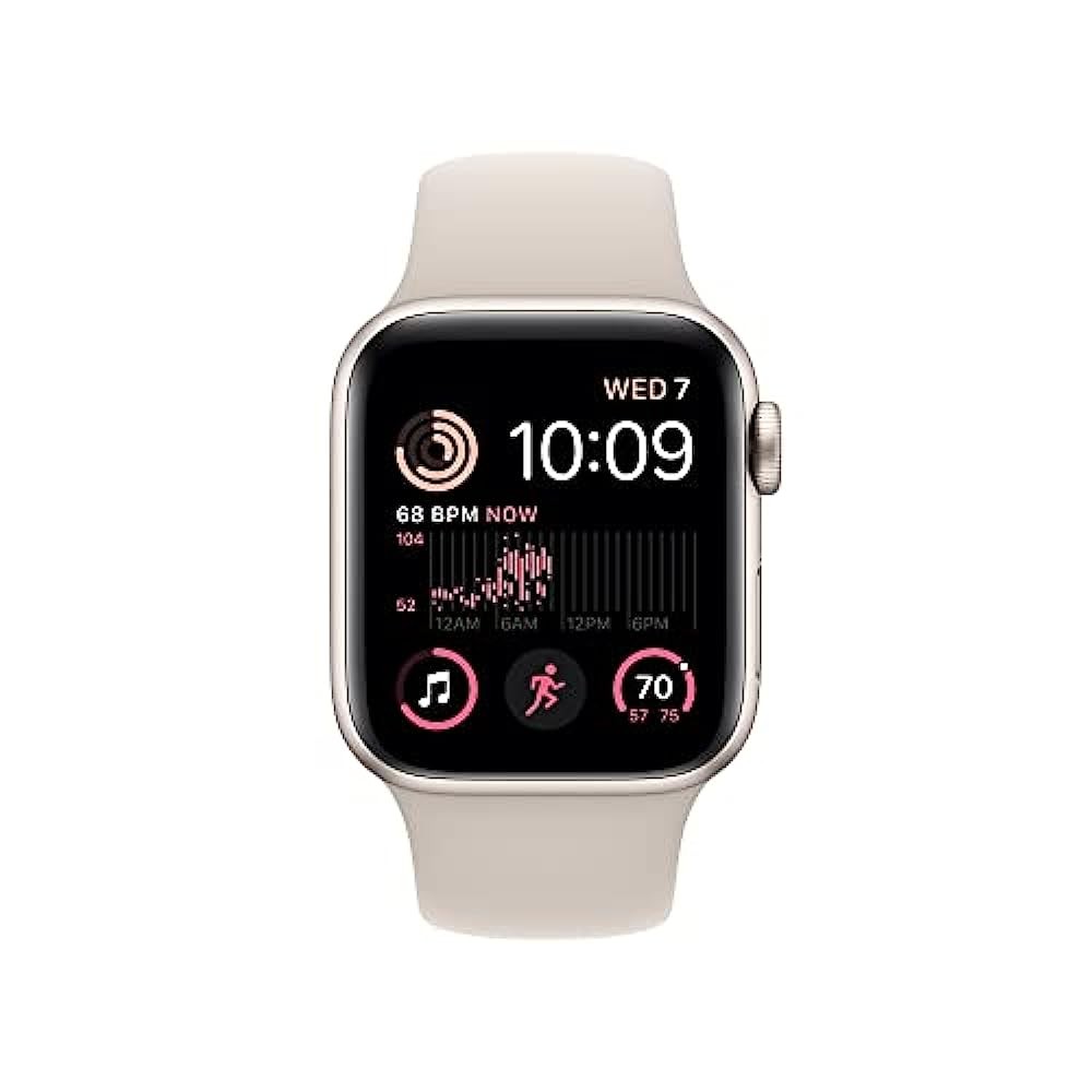 Apple Watch SE （第 2 代 ） [GPS 40 毫米] 智能手表带 Starlight 铝制表壳 和 Starlight 运动表带-中码。健身和睡眠追踪器、碰撞检测、心率监测 ...