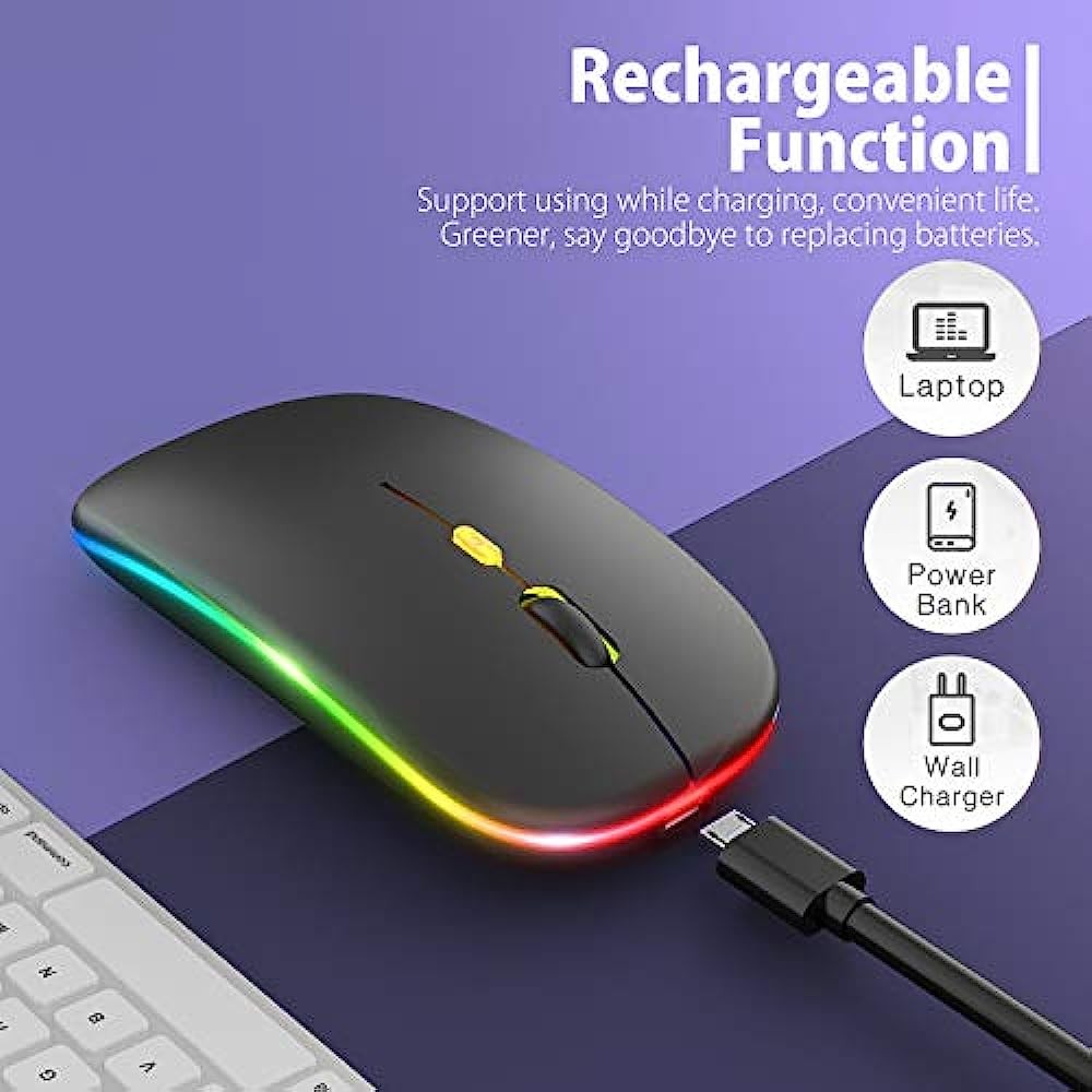 【Upgrade】LED Wireless Mouse, Rechargeable Ultra-thin Silent Mouse 2.4G Portable Mobile Optical Office Mouse with USB and Type-c Receiver, 3 Adjustable DPI for Laptops, PC,
